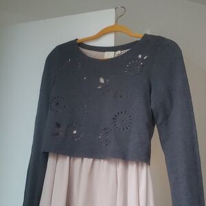 Anthropologie Gray and Pink Midi Dress
